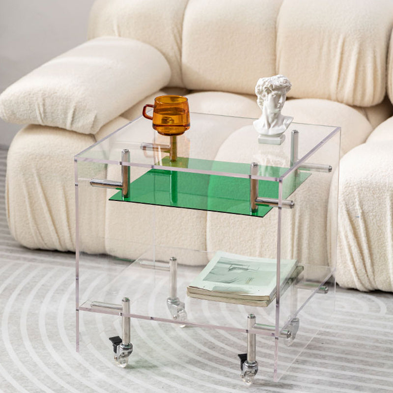 Plastic Rectangular End Table Double Tier Corner Table with Storage