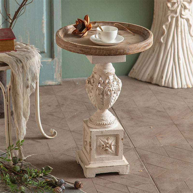 Round Solid Wood Side Table 24.8" Tall Pedestal Side End Snack Table