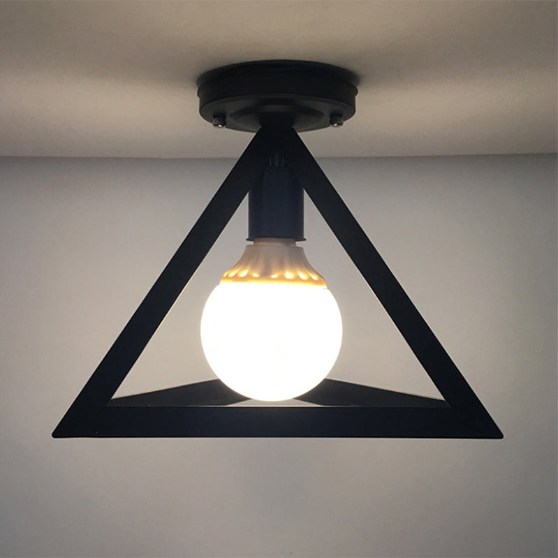 Geometric Shape Metal Flush Mount Light Industrial 1 Light Flush Ceiling Light in Black