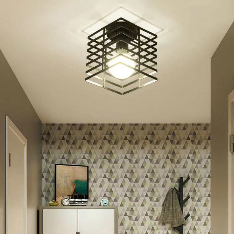 Geometric Shape Metal Flush Mount Light Industrial 1 Light Flush Ceiling Light in Black