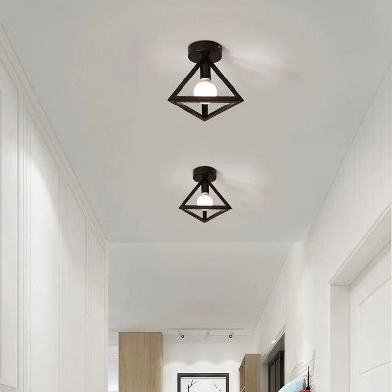 Geometric Shape Metal Flush Mount Light Industrial 1 Light Flush Ceiling Light in Black