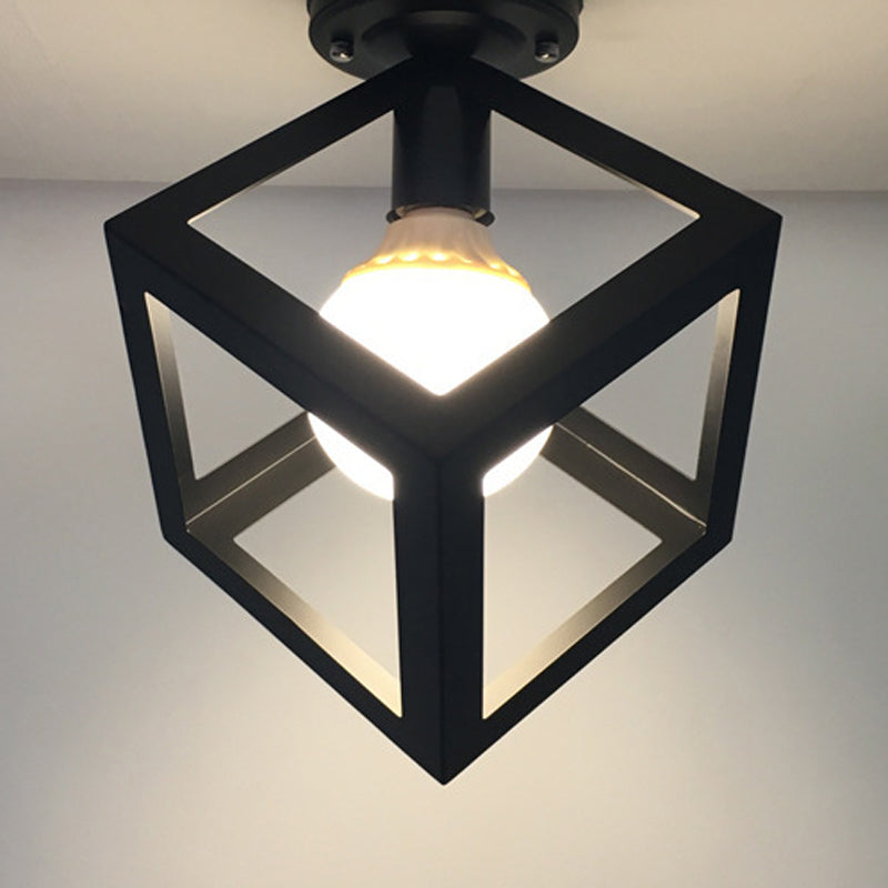Geometric Shape Metal Flush Mount Light Industrial 1 Light Flush Ceiling Light in Black