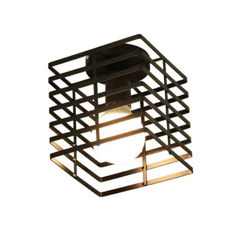 Geometric Shape Metal Flush Mount Light Industrial 1 Light Flush Ceiling Light in Black