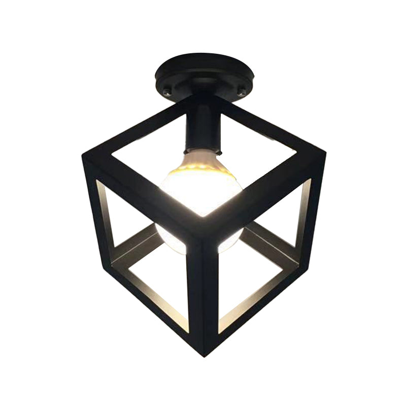Geometric Shape Metal Flush Mount Light Industrial 1 Light Flush Ceiling Light in Black