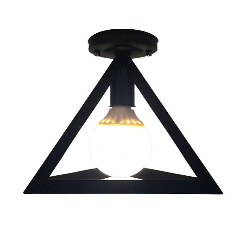 Geometric Shape Metal Flush Mount Light Industrial 1 Light Flush Ceiling Light in Black