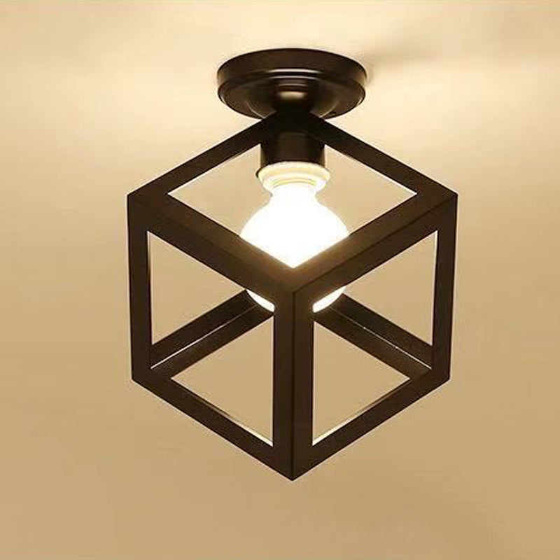 Geometric Shape Metal Flush Mount Light Industrial 1 Light Flush Ceiling Light in Black