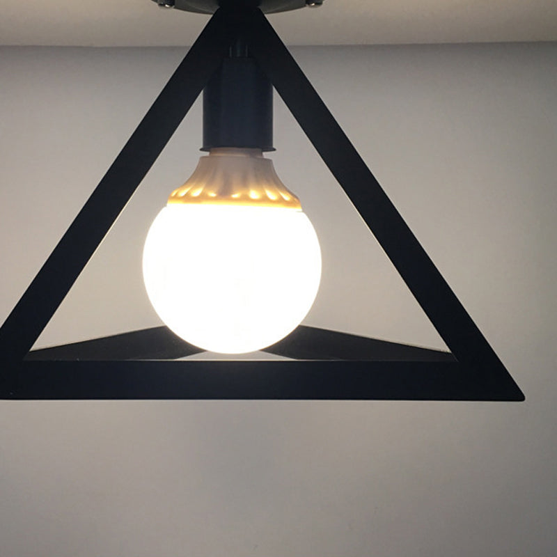 Geometric Shape Metal Flush Mount Light Industrial 1 Light Flush Ceiling Light in Black