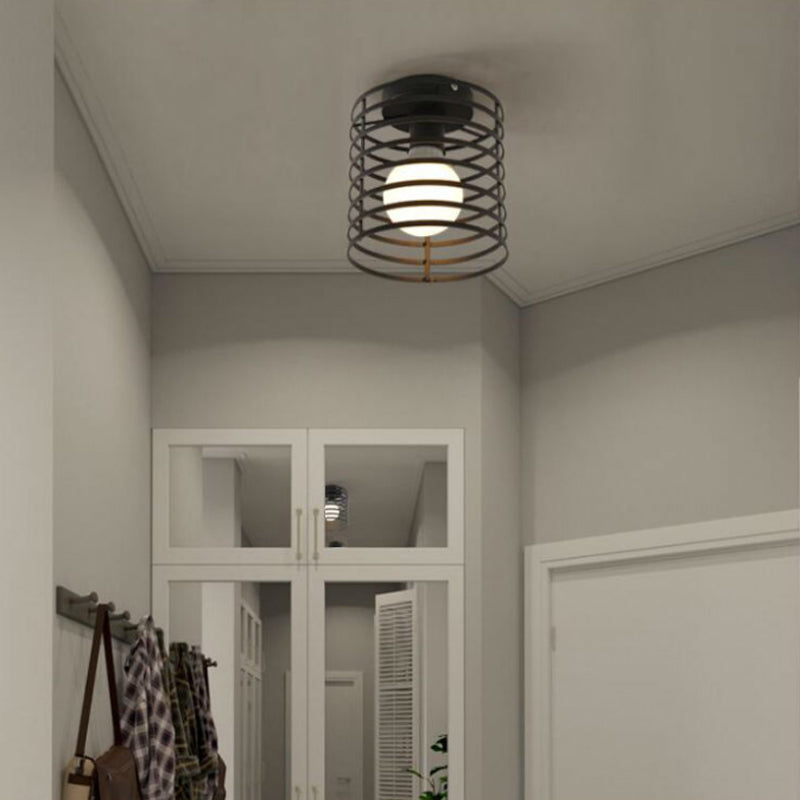 Geometric Shape Metal Flush Mount Light Industrial 1 Light Flush Ceiling Light in Black