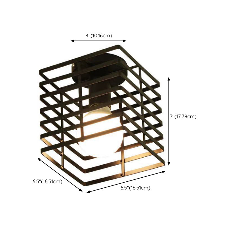 Geometric Shape Metal Flush Mount Light Industrial 1 Light Flush Ceiling Light in Black