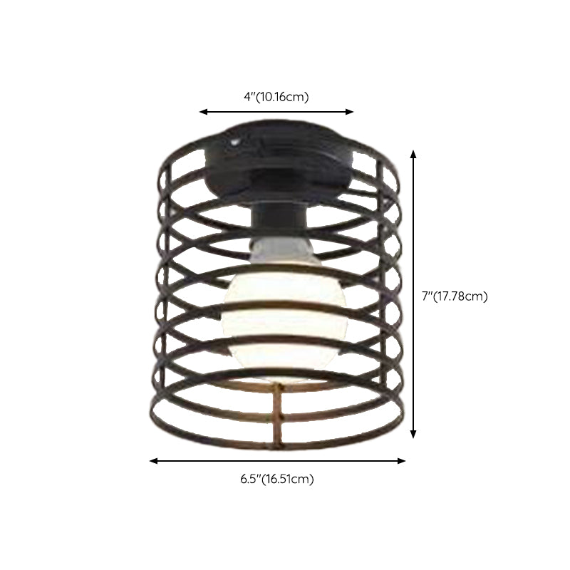 Geometric Shape Metal Flush Mount Light Industrial 1 Light Flush Ceiling Light in Black