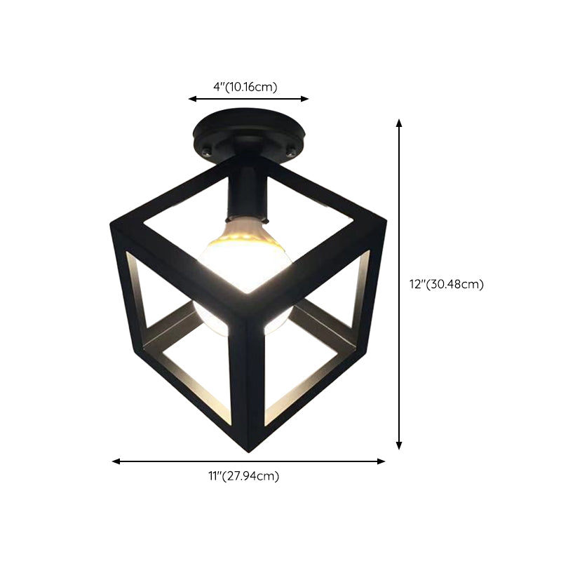 Geometric Shape Metal Flush Mount Light Industrial 1 Light Flush Ceiling Light in Black