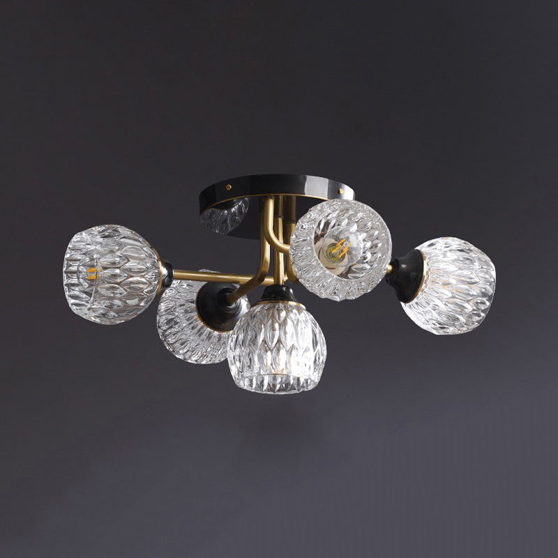 Modern Simple Black Ceiling Light Ball Shape Glass Shade Ceiling Lamp for Bedroom