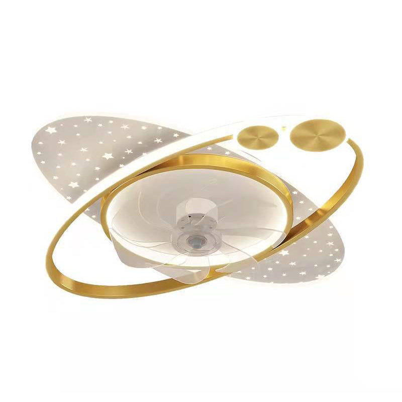 7-Blade Modernism Ceiling Fan Golden/Black LED Fan with Light for Foyer