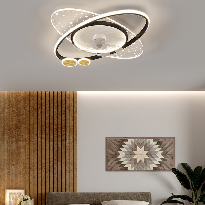 7-Blade Modernism Ceiling Fan Golden/Black LED Fan with Light for Foyer
