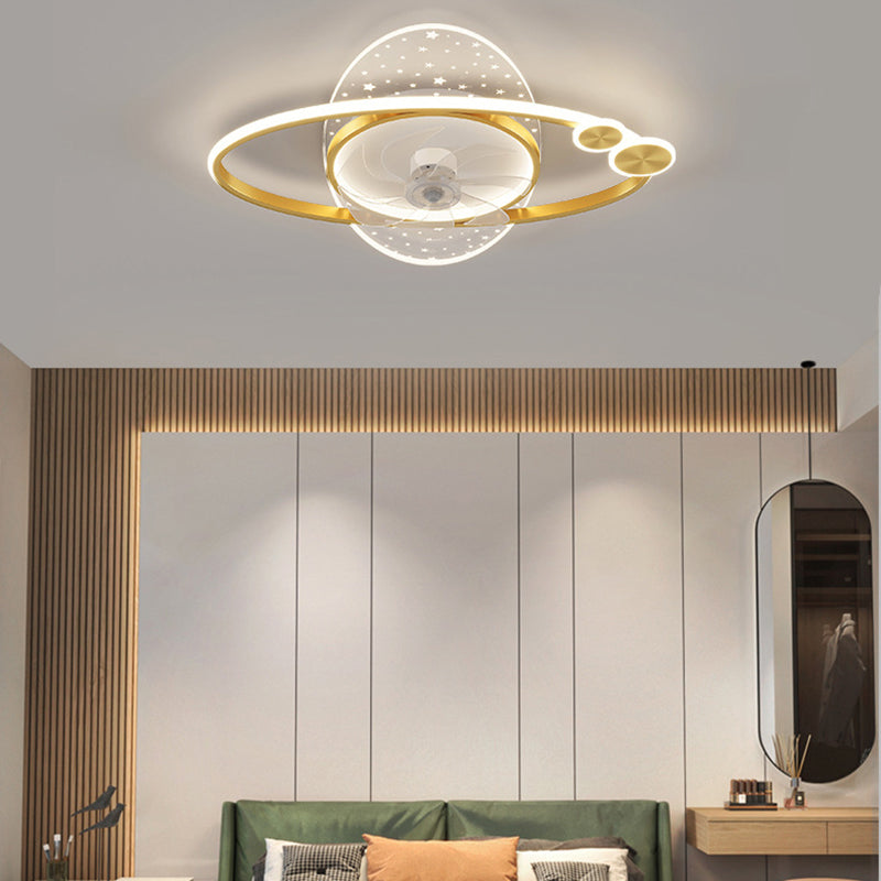 7-Blade Modernism Ceiling Fan Golden/Black LED Fan with Light for Foyer