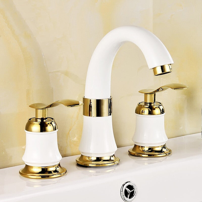 Luxury Rotatable Widespread Sink Faucet Circular Lever Handle Faucet with Water Hose