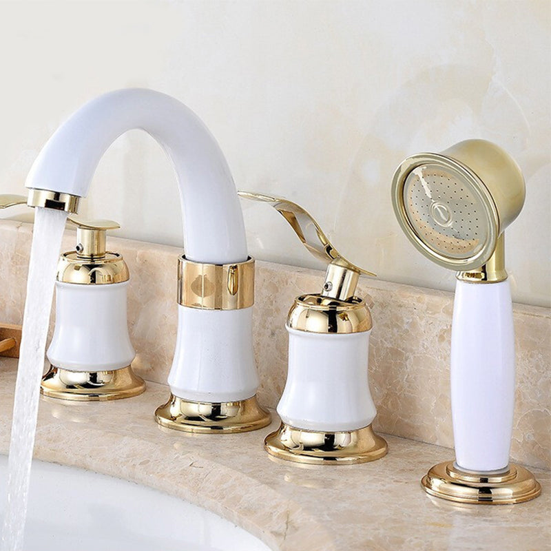 Luxury Rotatable Widespread Sink Faucet Circular Lever Handle Faucet with Water Hose