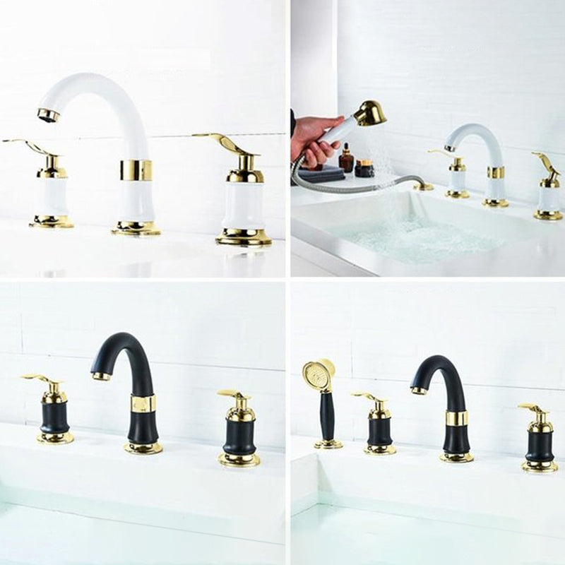 Luxury Rotatable Widespread Sink Faucet Circular Lever Handle Faucet with Water Hose