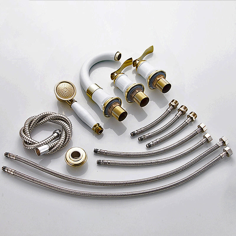 Luxury Rotatable Widespread Sink Faucet Circular Lever Handle Faucet with Water Hose