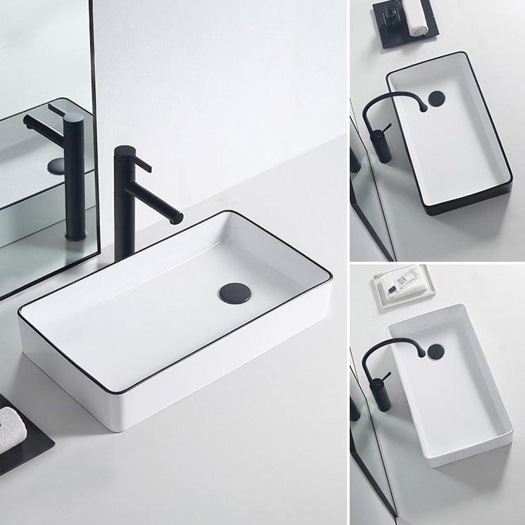 Modern Porcelain Trough Sink White Trough Sink With Basin, and Faucet