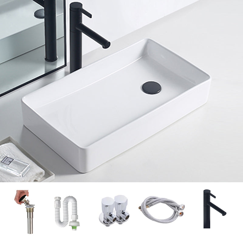 Modern Porcelain Trough Sink White Trough Sink With Basin, and Faucet