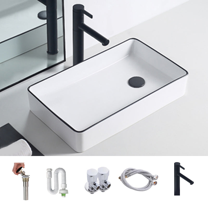 Modern Porcelain Trough Sink White Trough Sink With Basin, and Faucet