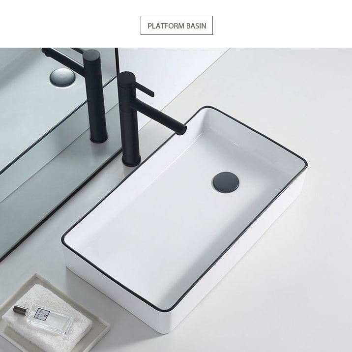 Modern Porcelain Trough Sink White Trough Sink With Basin, and Faucet