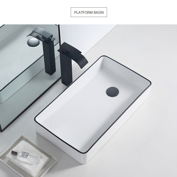 Modern Porcelain Trough Sink White Trough Sink With Basin, and Faucet