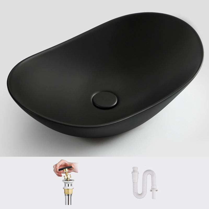 Modern Vessel Bathroom Sink Oval Porcelain with Pop-Up Drain Vessel Lavatory Sink