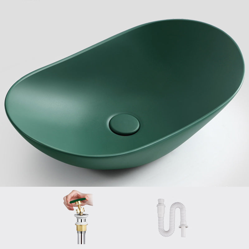Modern Vessel Bathroom Sink Oval Porcelain with Pop-Up Drain Vessel Lavatory Sink
