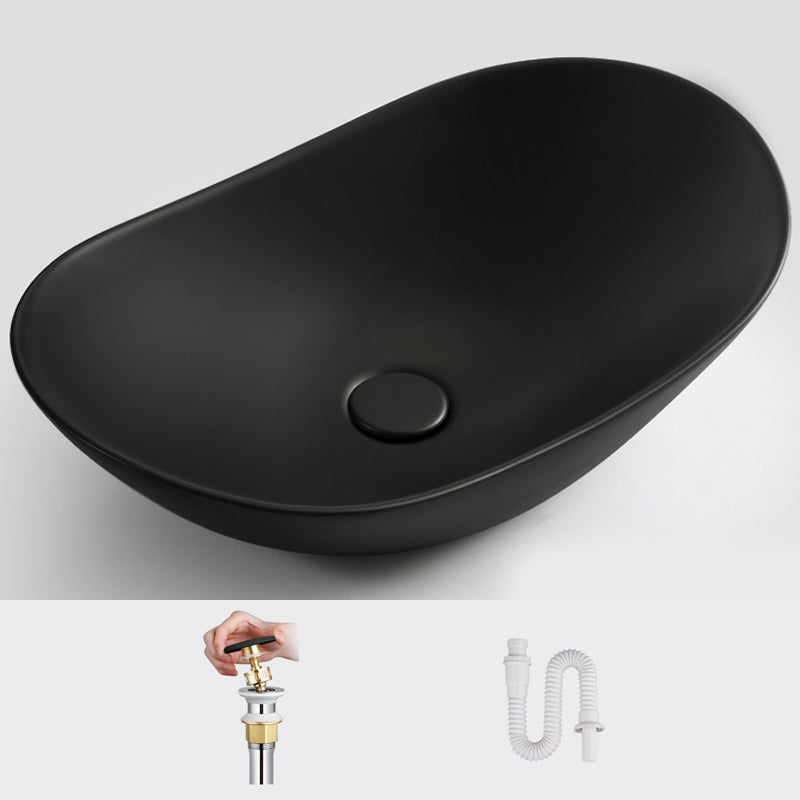 Modern Vessel Bathroom Sink Oval Porcelain with Pop-Up Drain Vessel Lavatory Sink