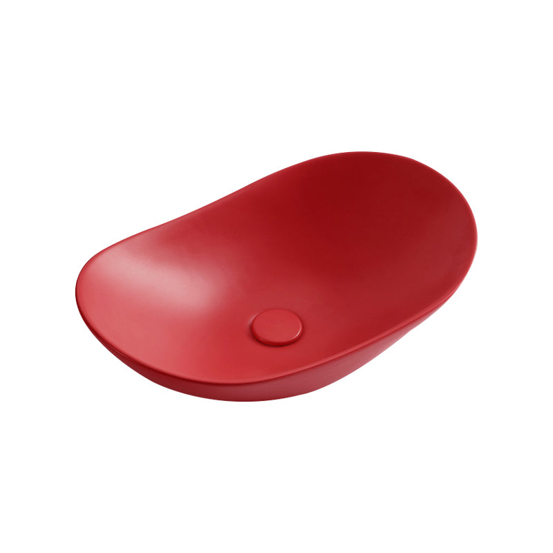 Modern Vessel Bathroom Sink Oval Porcelain with Pop-Up Drain Vessel Lavatory Sink