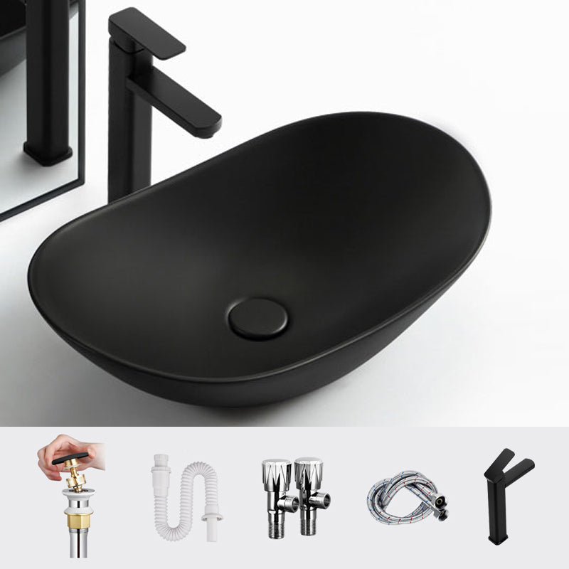 Modern Vessel Bathroom Sink Oval Porcelain with Pop-Up Drain Vessel Lavatory Sink