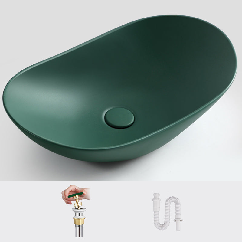 Modern Vessel Bathroom Sink Oval Porcelain with Pop-Up Drain Vessel Lavatory Sink