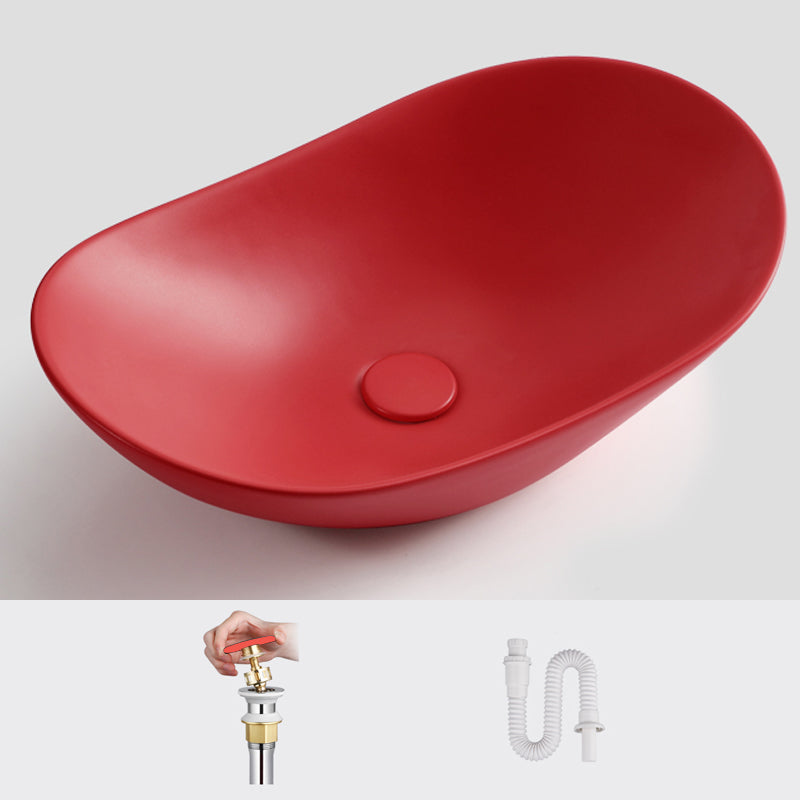 Modern Vessel Bathroom Sink Oval Porcelain with Pop-Up Drain Vessel Lavatory Sink