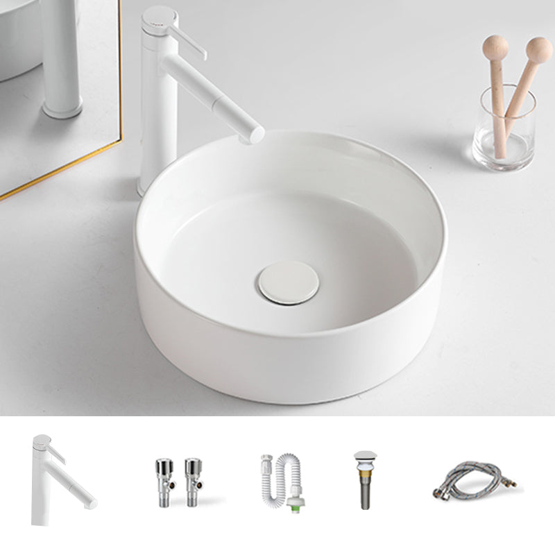 Round White and Orange Trough Bathroom Sink Porcelain Trough Bathroom Sink