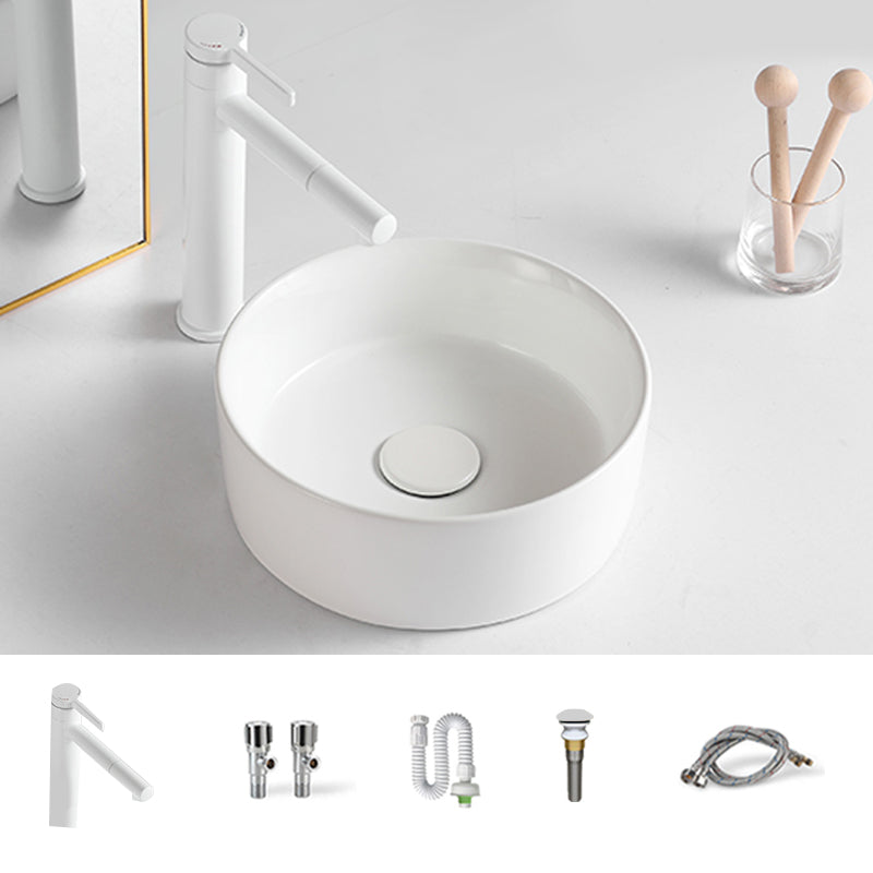 Round White and Orange Trough Bathroom Sink Porcelain Trough Bathroom Sink