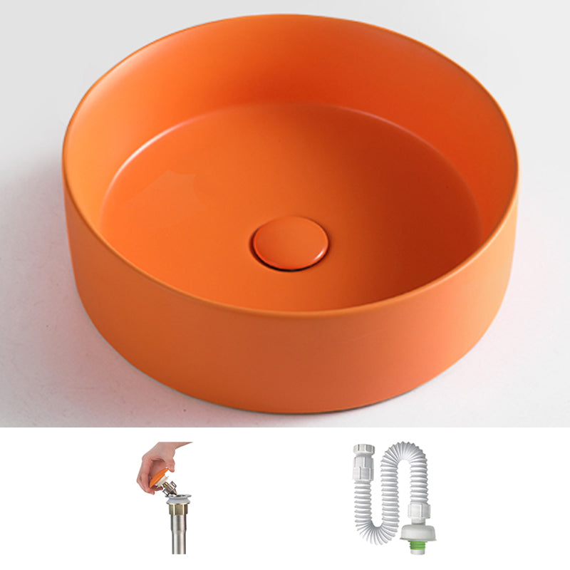 Round White and Orange Trough Bathroom Sink Porcelain Trough Bathroom Sink