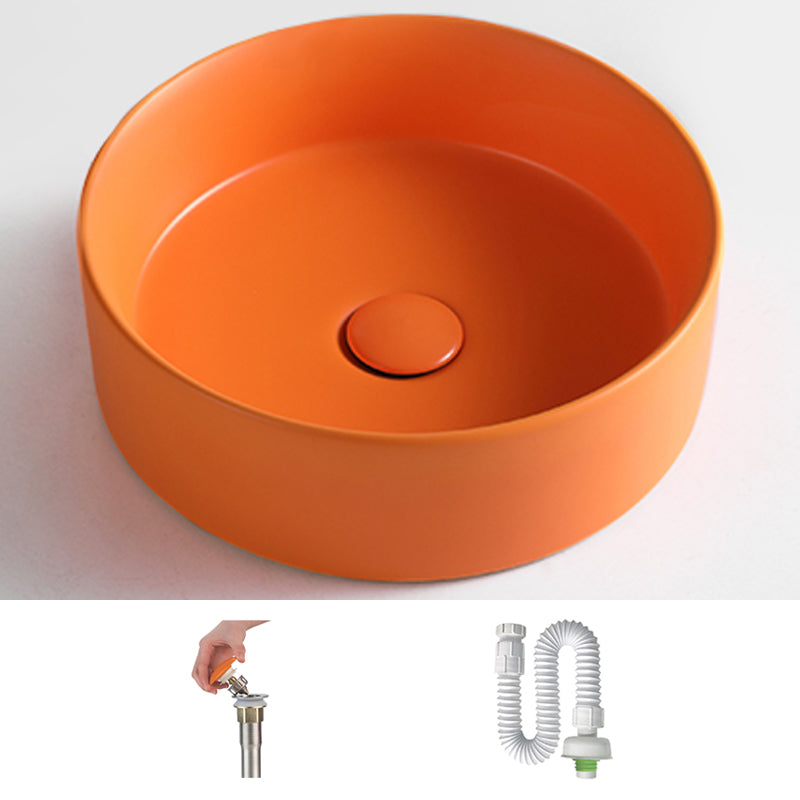 Round White and Orange Trough Bathroom Sink Porcelain Trough Bathroom Sink