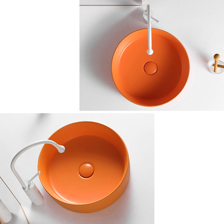 Round White and Orange Trough Bathroom Sink Porcelain Trough Bathroom Sink