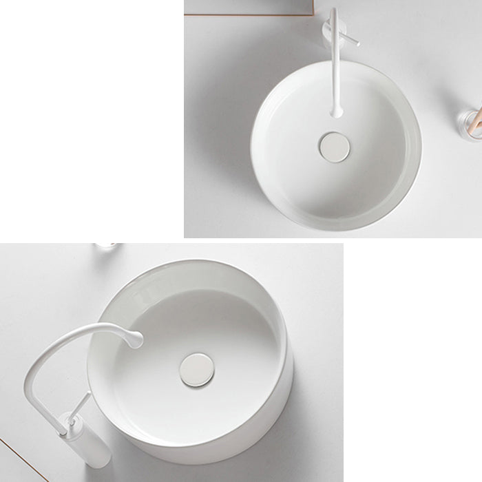 Round White and Orange Trough Bathroom Sink Porcelain Trough Bathroom Sink