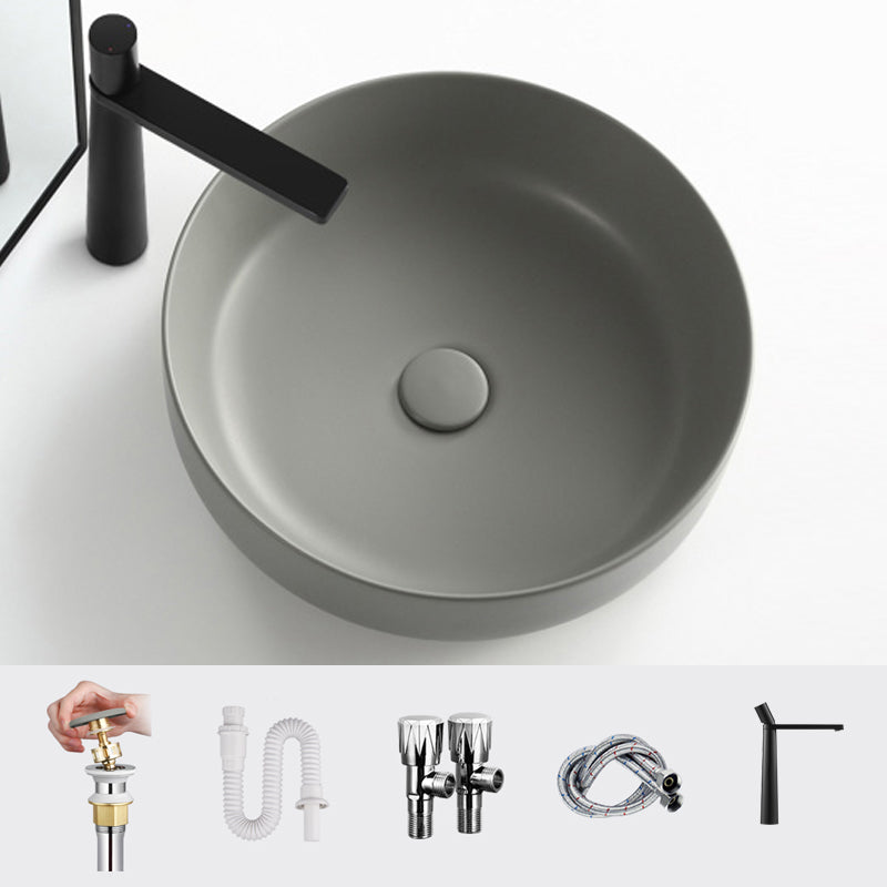 Modern Vessel Bathroom Sink Porcelain Specialty Shut-Off Valve Included Basin Sink