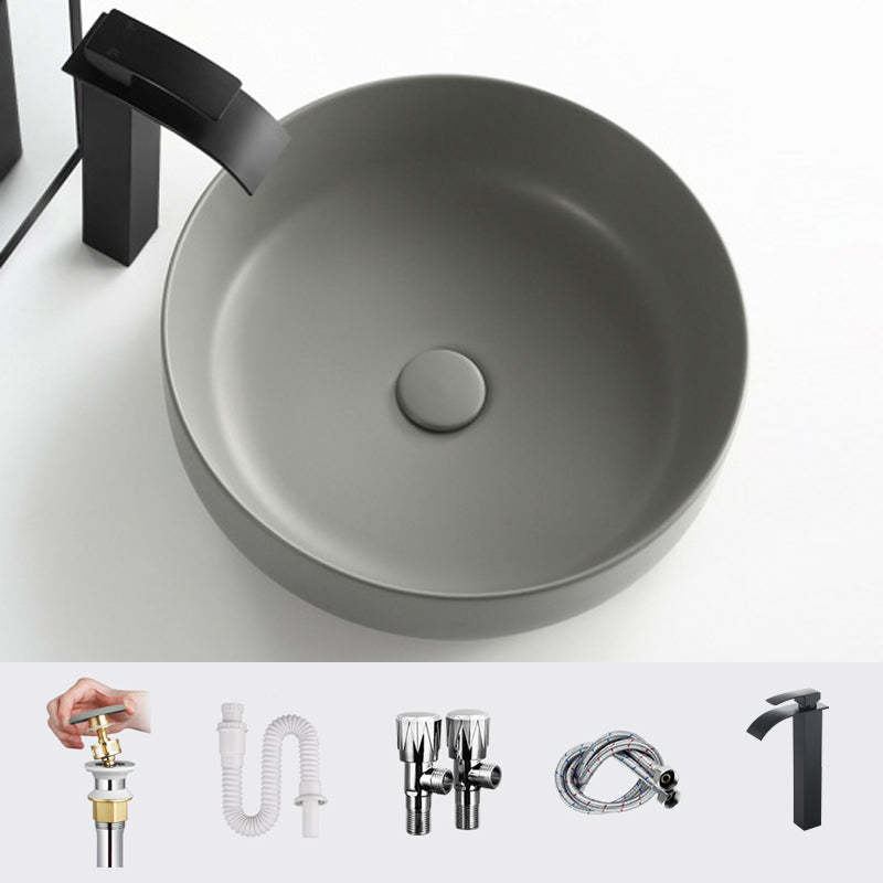 Modern Vessel Bathroom Sink Porcelain Specialty Shut-Off Valve Included Basin Sink