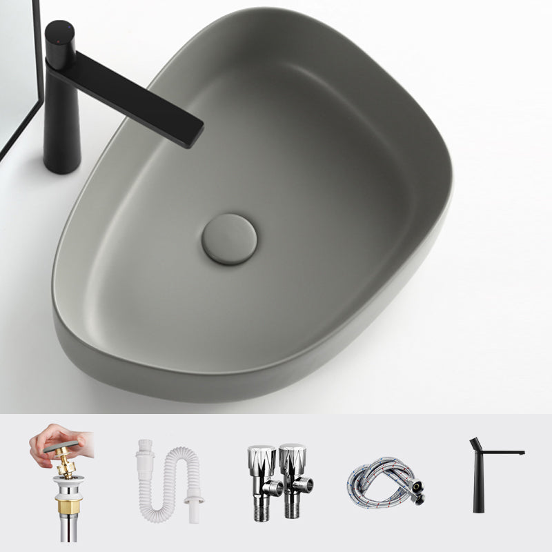 Modern Vessel Bathroom Sink Porcelain Specialty Shut-Off Valve Included Basin Sink