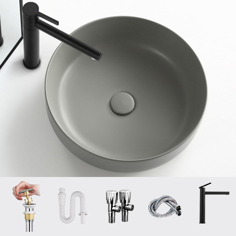 Modern Vessel Bathroom Sink Porcelain Specialty Shut-Off Valve Included Basin Sink