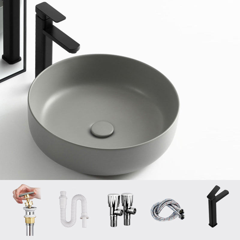 Modern Vessel Bathroom Sink Porcelain Specialty Shut-Off Valve Included Basin Sink