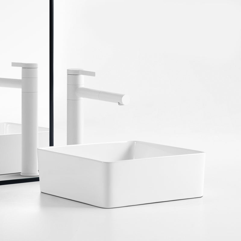Modern Vessel Bathroom Sink Square Porcelain with Pop-Up Drain Wash Stand