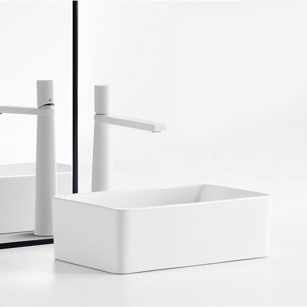 Modern Vessel Bathroom Sink Square Porcelain with Pop-Up Drain Wash Stand