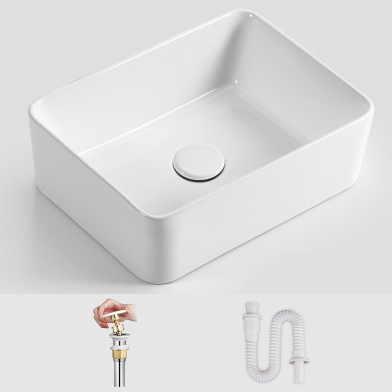 Modern Vessel Bathroom Sink Square Porcelain with Pop-Up Drain Wash Stand