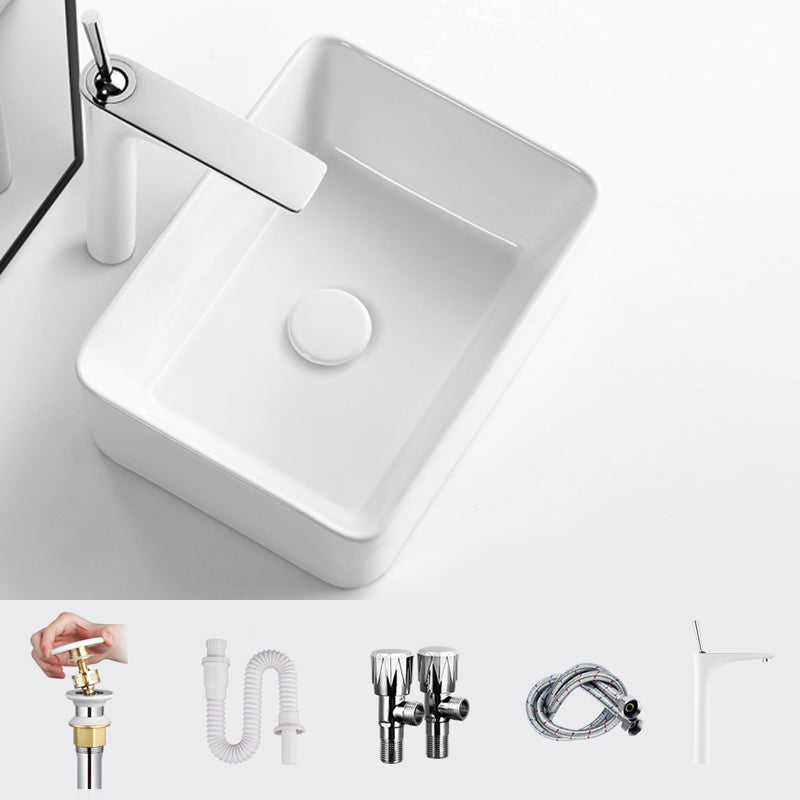 Modern Vessel Bathroom Sink Square Porcelain with Pop-Up Drain Wash Stand